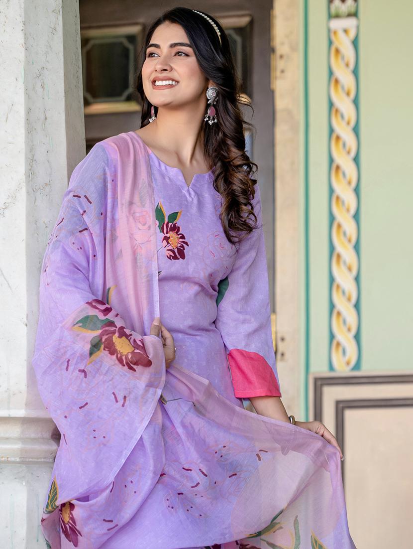 women printed three quarter sleeve kurta pant with dupatta set - 22014291 - Standard Image - 4