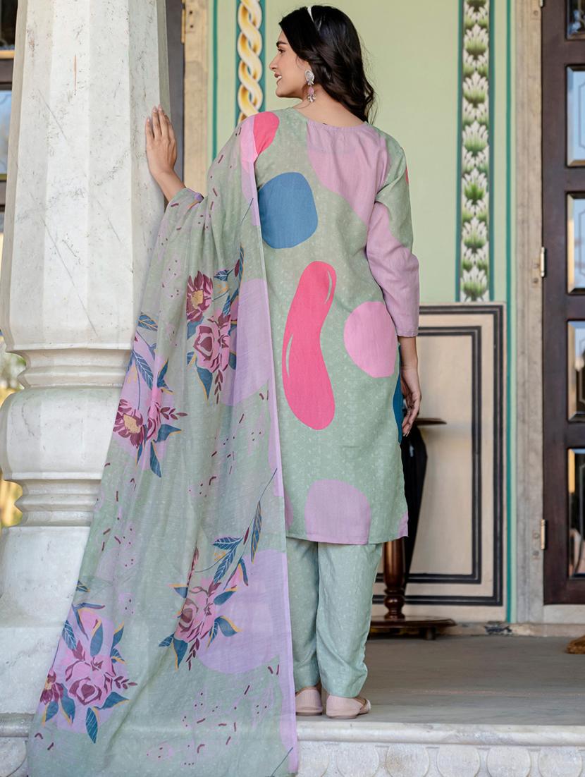 women printed three quarter sleeve kurta pant with dupatta set - 22014292 - Standard Image - 4