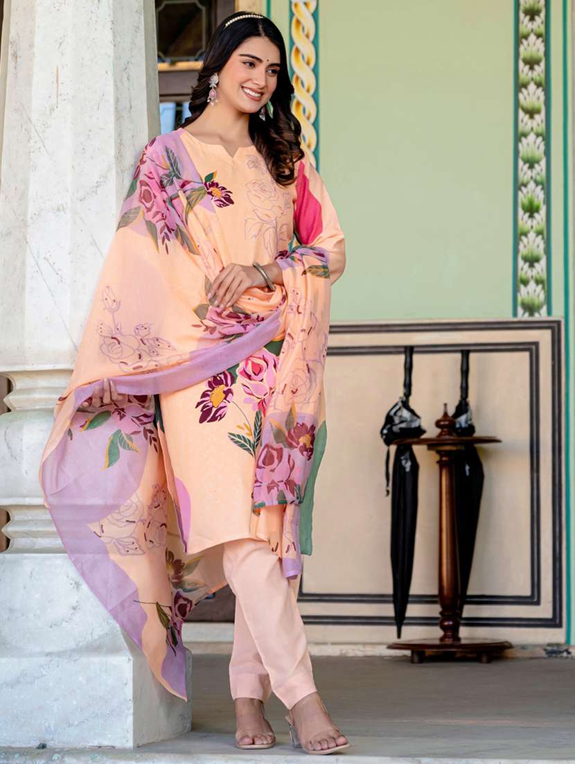 women printed three quarter sleeve kurta pant with dupatta set - 22014293 -  Standard Image - 1