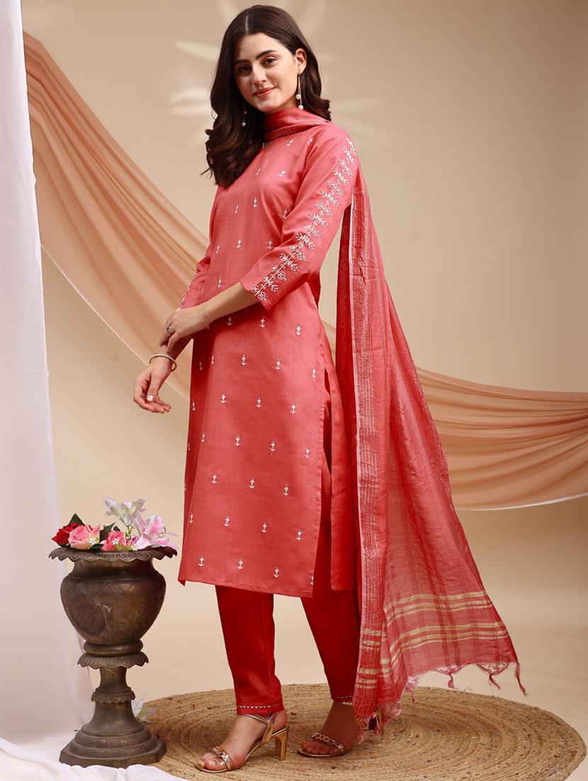 women three quarter sleeve kurta pant with dupatta set - 22014295 -  Standard Image - 1