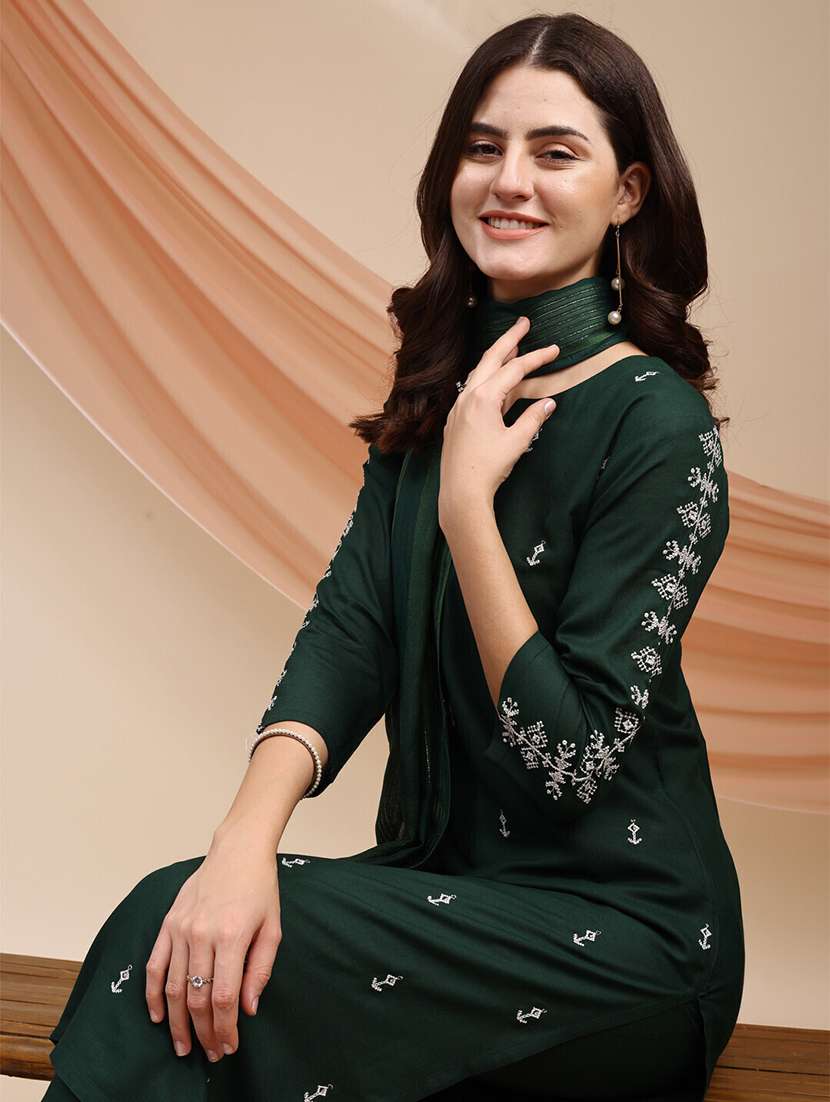 women three quarter sleeve kurta pant with dupatta set - 22014296 - Standard Image - 1