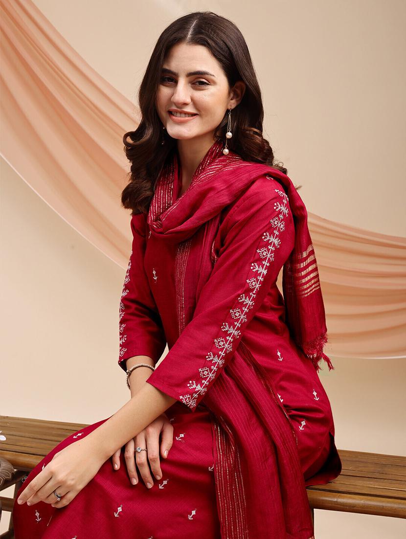 women three quarter sleeve kurta pant with dupatta set - 22014300 - Standard Image - 4