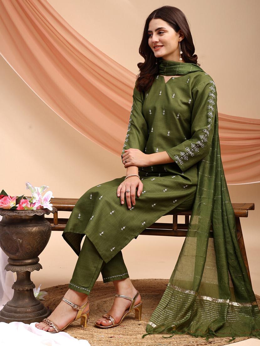 women three quarter sleeve kurta pant with dupatta set - 22014301 -  Standard Image - 1