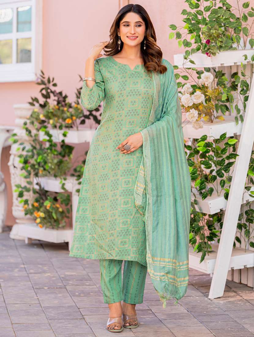 women three quarter sleeve kurta pant with dupatta set - 22014304 -  Standard Image - 1