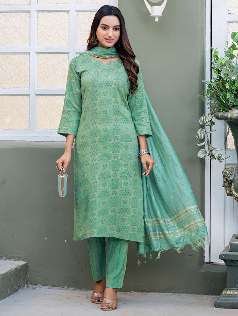 women three quarter sleeve kurta pant with dupatta set - 22014306 -  Standard Image - 1