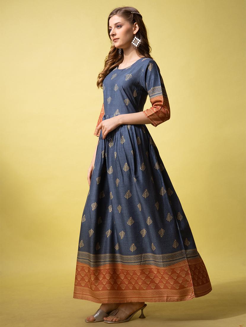 women printed three quarter sleeve anarkali kurta - 22014313 - Standard Image - 1