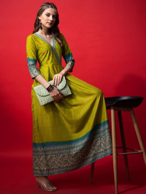 women printed three quarter sleeve anarkali kurta - 22014315 - Standard Image - 0