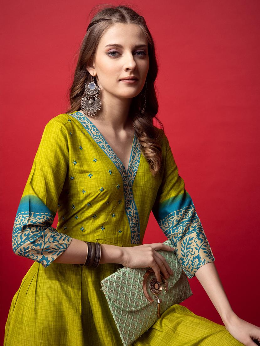 women printed three quarter sleeve anarkali kurta - 22014315 -  Standard Image - 1