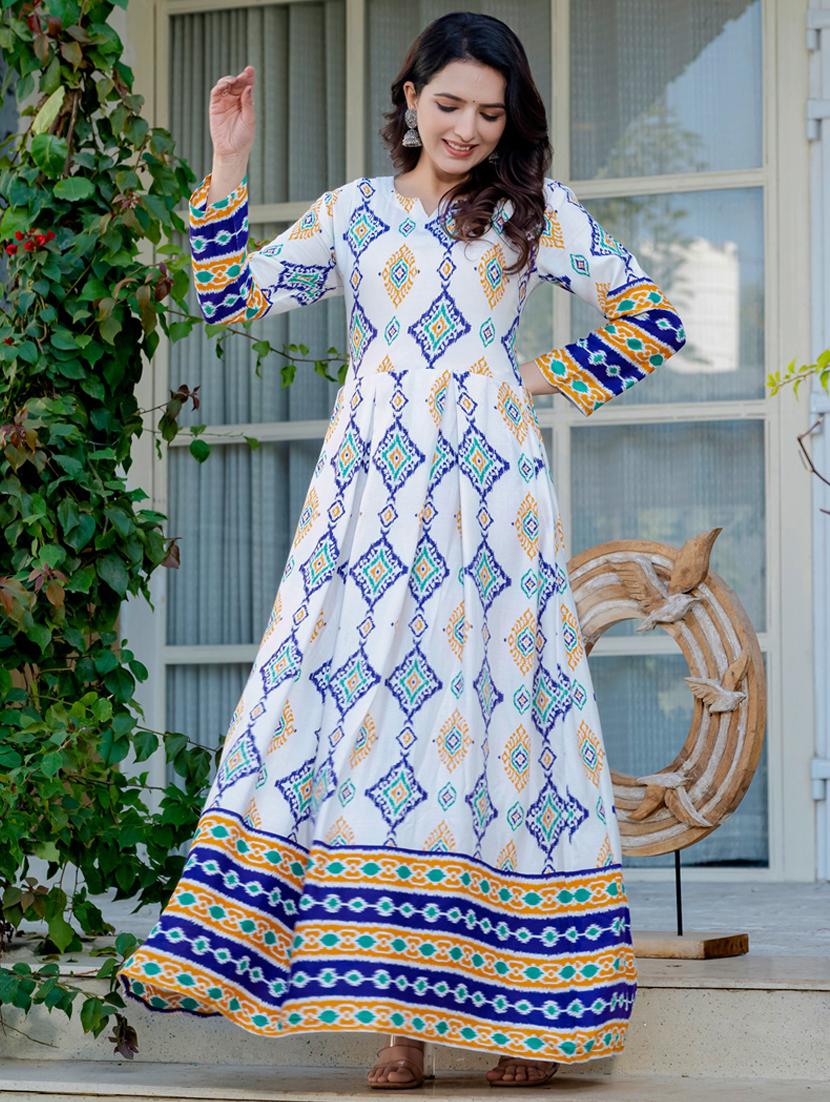 women printed three quarter sleeve anarkali kurta - 22014316 -  Standard Image - 1