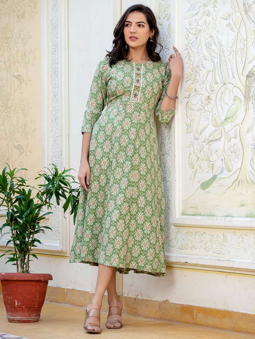 women printed three quarter sleeve anarkali kurta - 22014317 - Zoom Image - 0