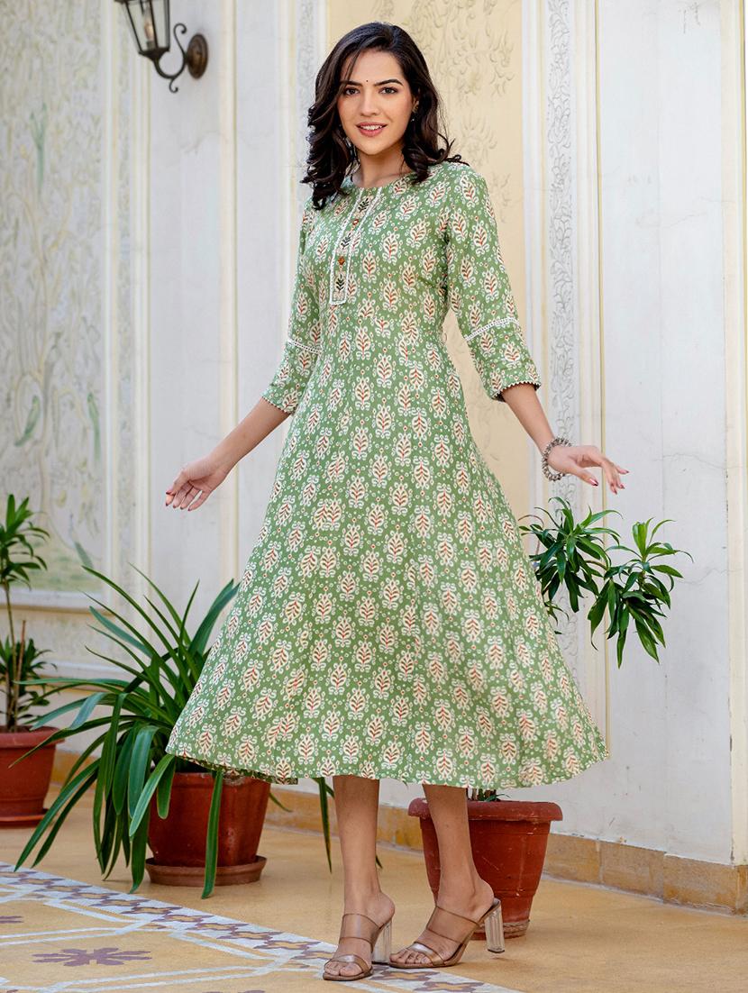 women printed three quarter sleeve anarkali kurta - 22014317 - Standard Image - 1