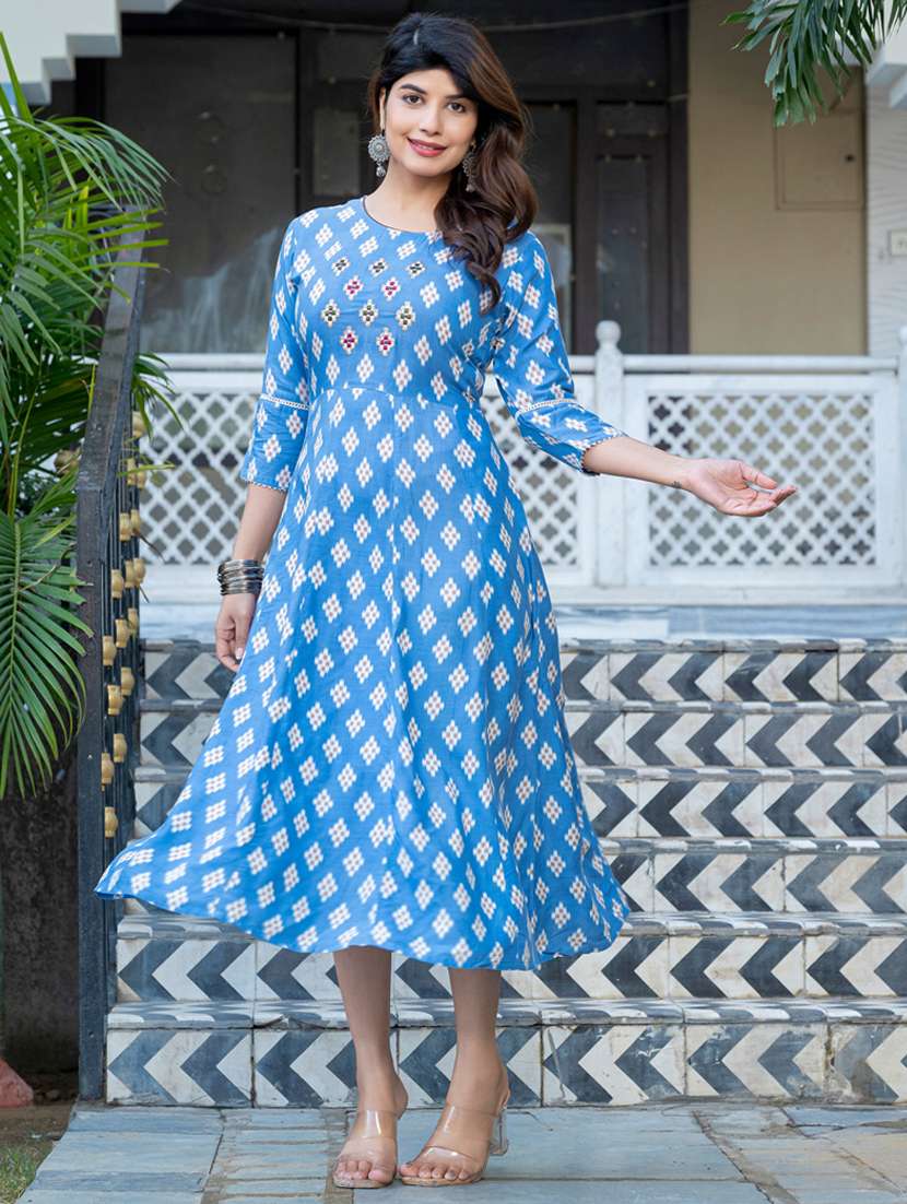 women printed three quarter sleeve anarkali kurta - 22014318 - Standard Image - 1