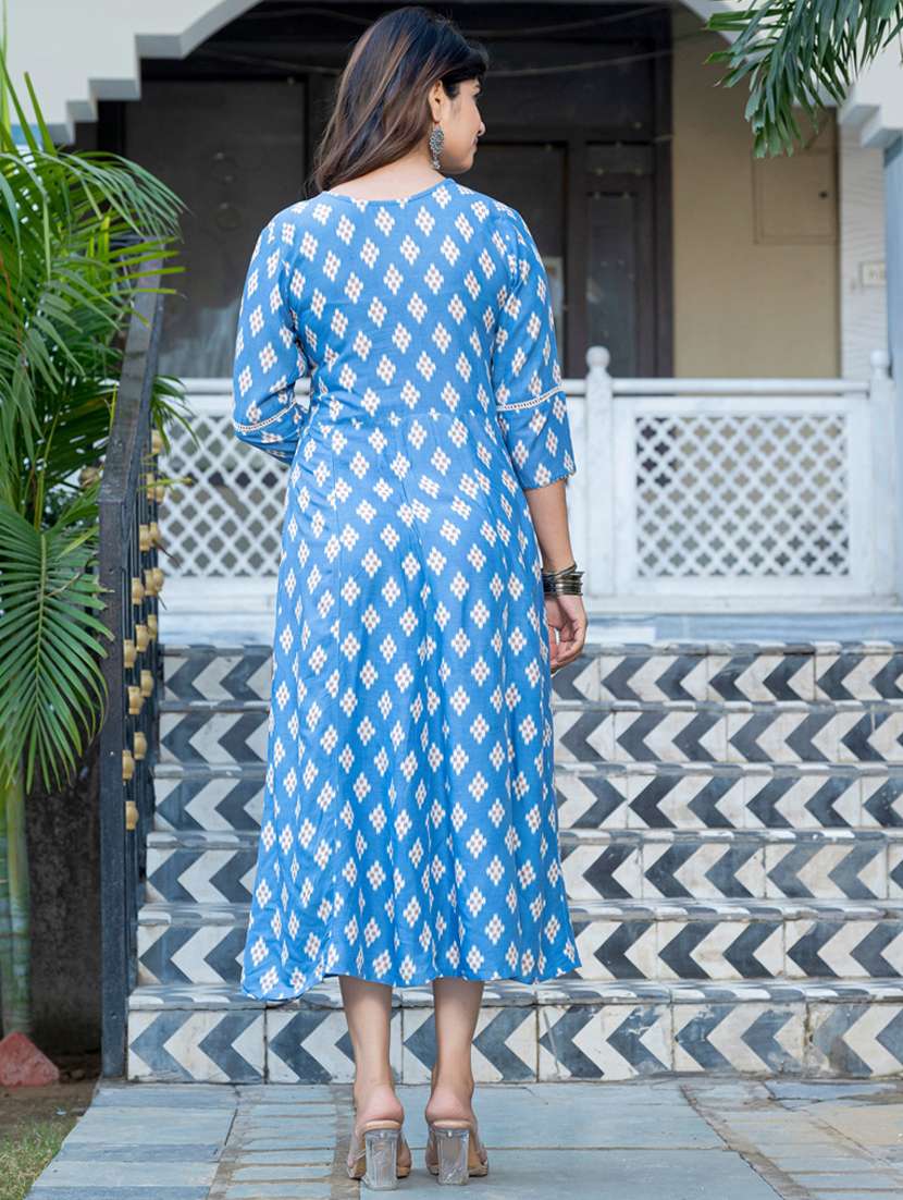 women printed three quarter sleeve anarkali kurta - 22014318 - Standard Image - 4