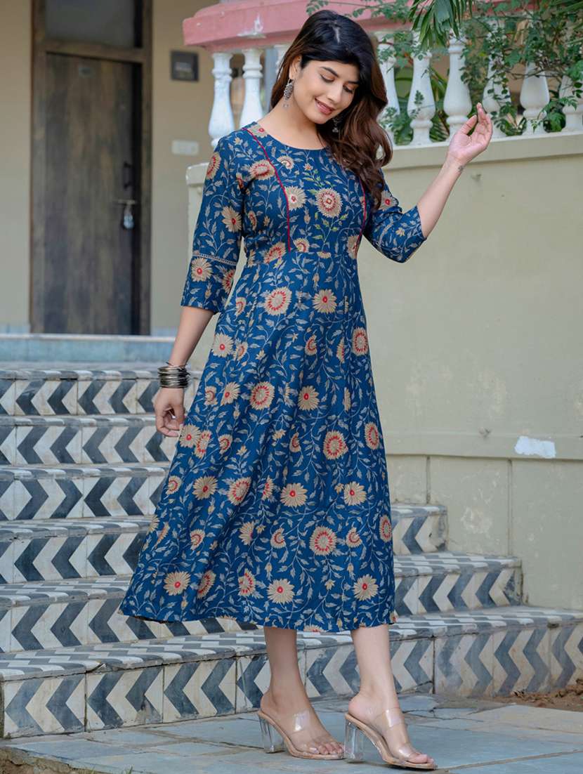 women printed three quarter sleeve anarkali kurta - 22014319 -  Standard Image - 1