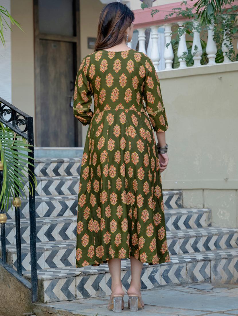 women printed three quarter sleeve a-line kurta - 22014321 - Standard Image - 4
