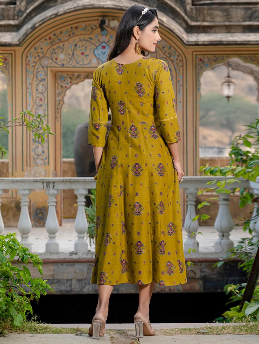 women printed three quarter sleeve anarkali kurta - 22014323 - Standard Image - 4