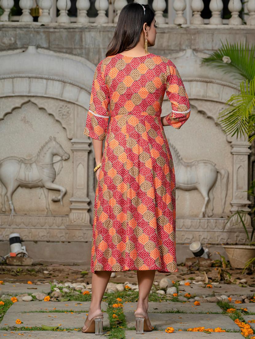 women printed three quarter sleeve anarkali kurta - 22014324 - Standard Image - 4