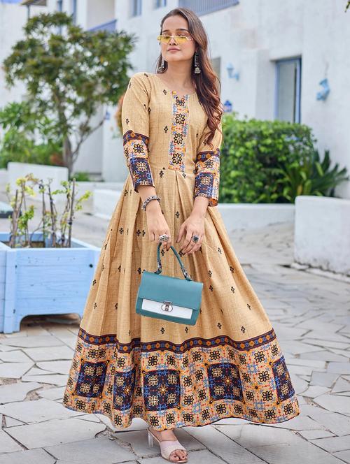 women printed three quarter sleeve anarkali kurta - 22014327 - Standard Image - 0