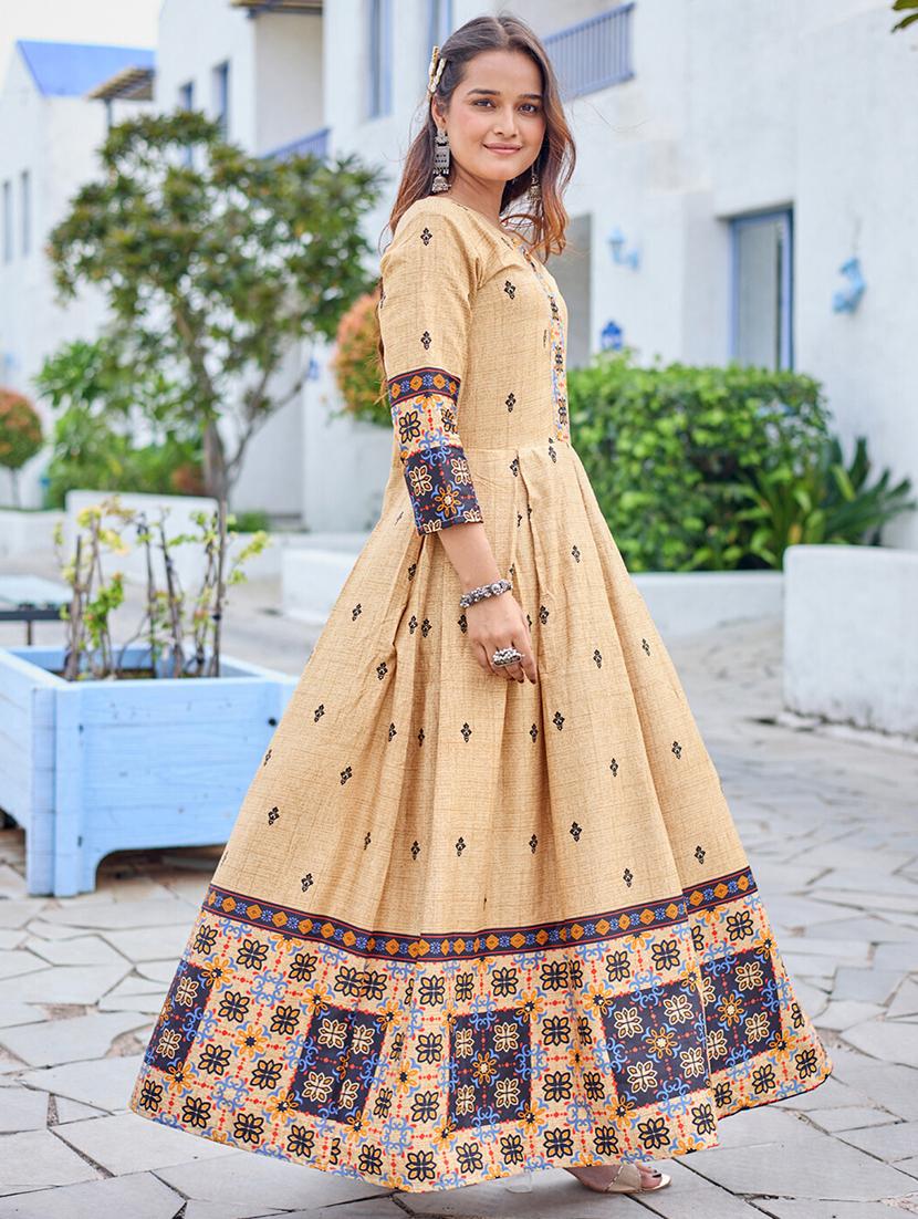 women printed three quarter sleeve anarkali kurta - 22014327 - Standard Image - 1