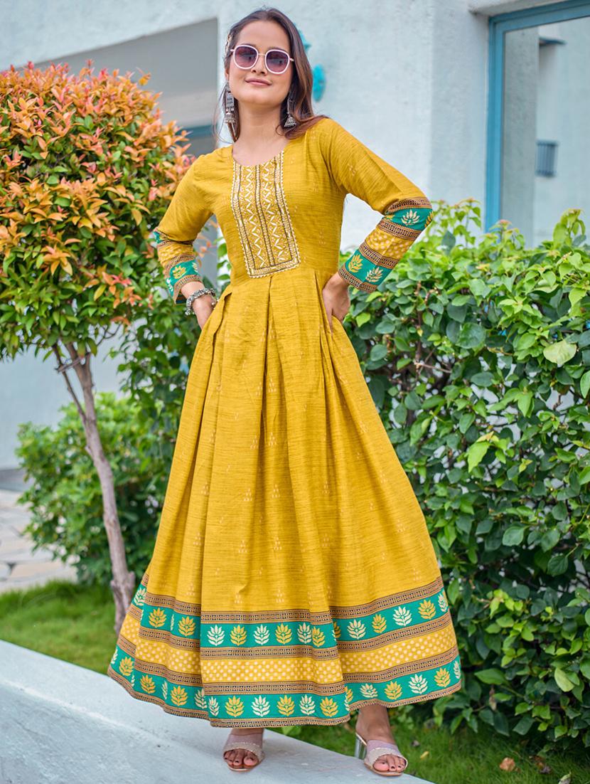 women printed three quarter sleeve anarkali kurta - 22014329 - Standard Image - 1