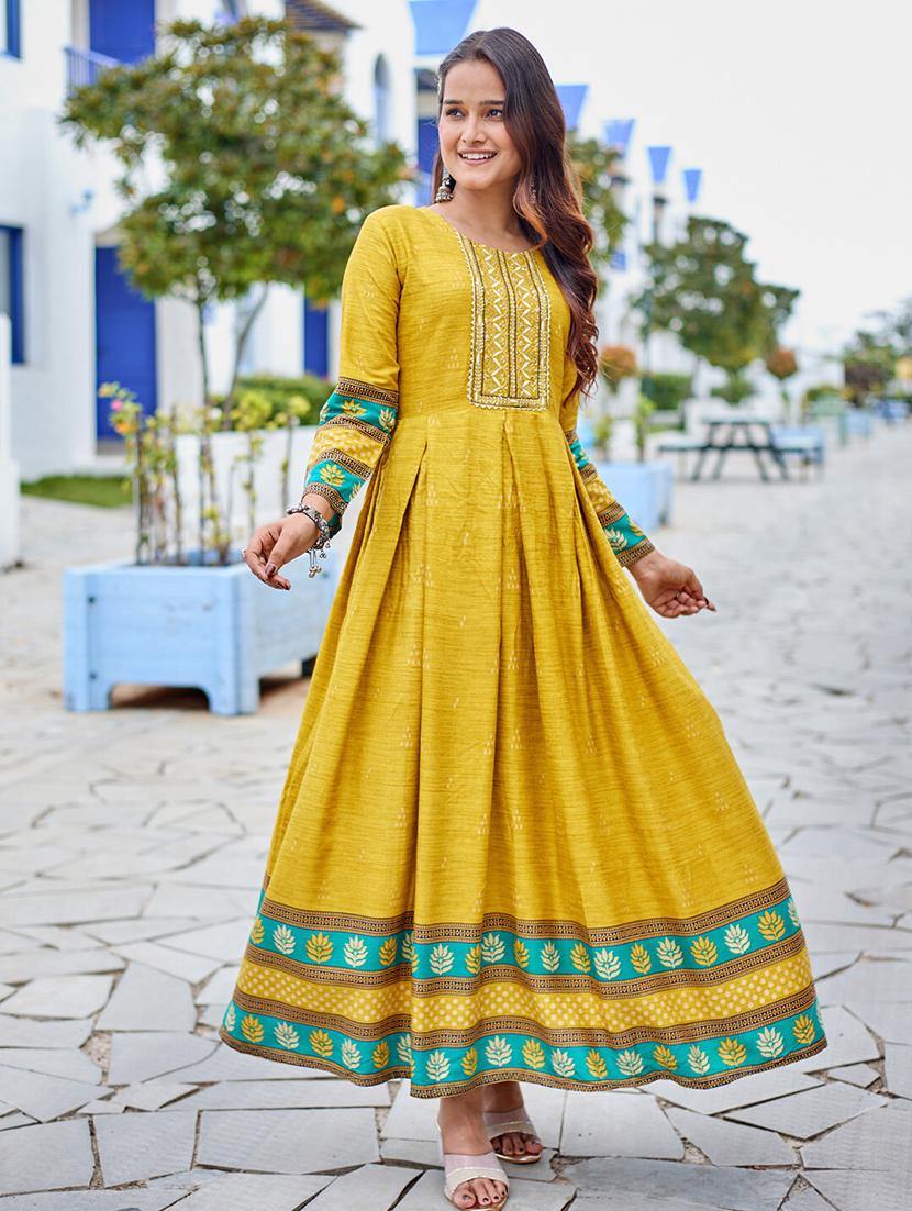 women printed three quarter sleeve anarkali kurta - 22014329 - Standard Image - 4