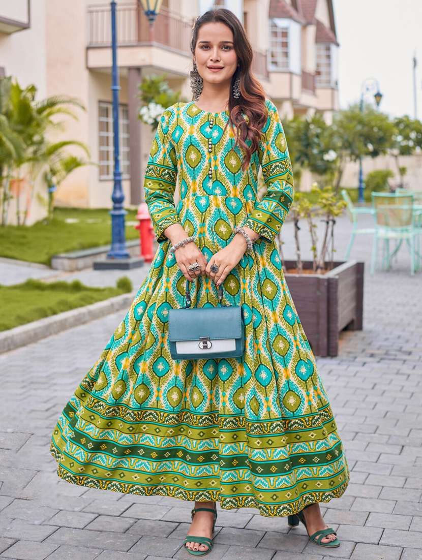 women printed three quarter sleeve anarkali kurta - 22014330 - Standard Image - 4