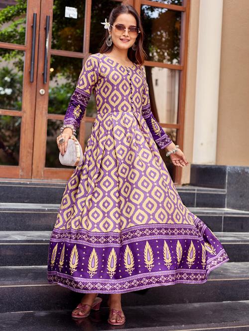 women printed three quarter sleeve anarkali kurta - 22014331 - Standard Image - 0