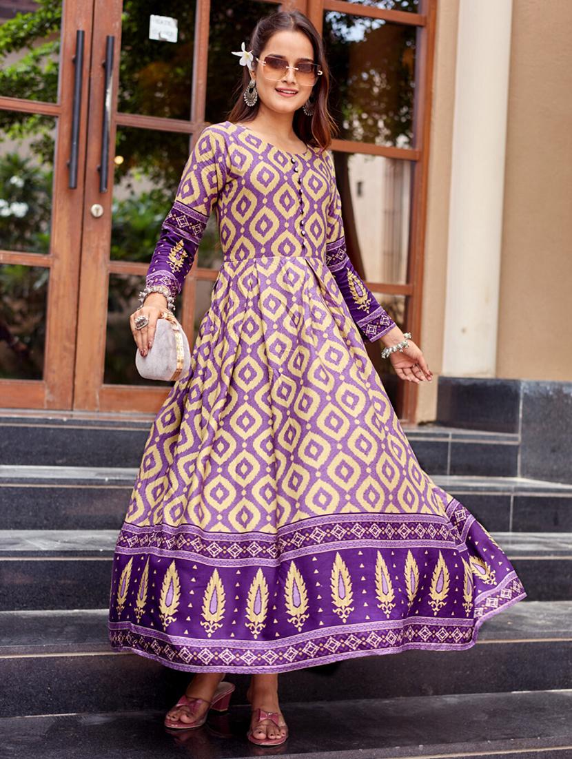 women printed three quarter sleeve anarkali kurta - 22014331 - Zoom Image - 0