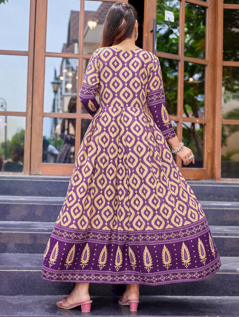 women printed three quarter sleeve anarkali kurta - 22014331 - Standard Image - 4