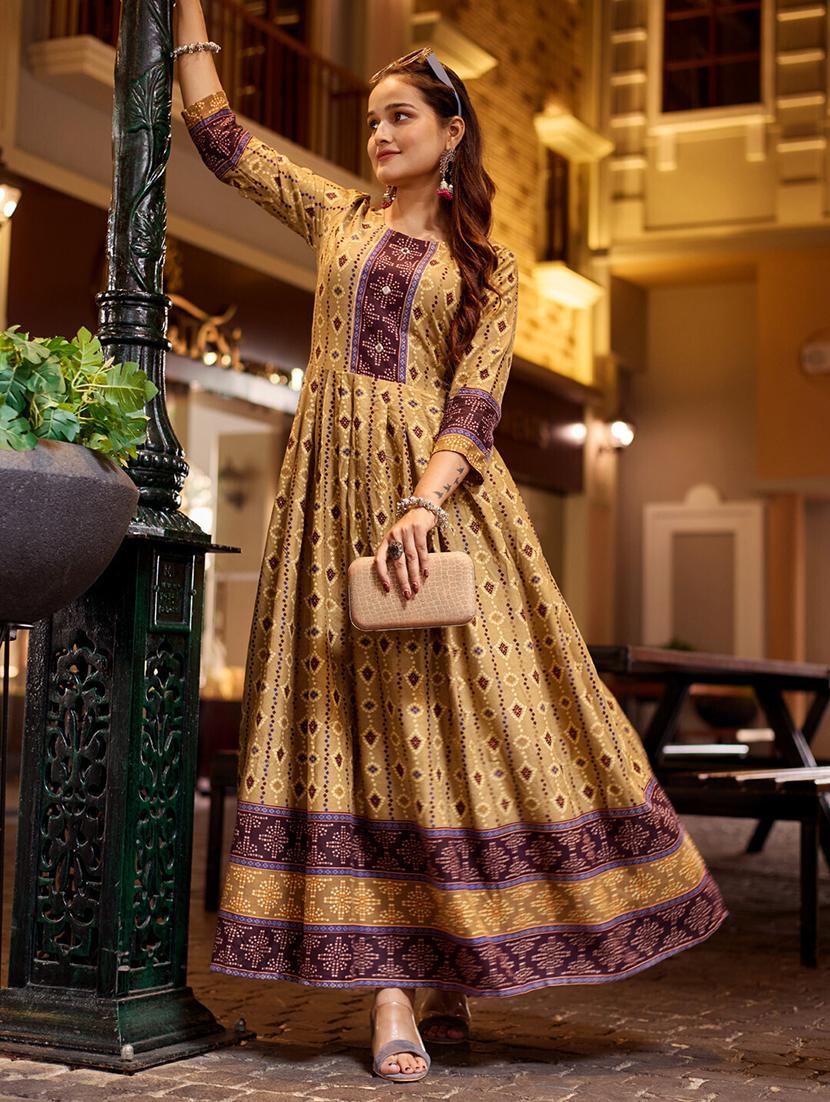 women printed three quarter sleeve anarkali kurta - 22014332 - Standard Image - 1