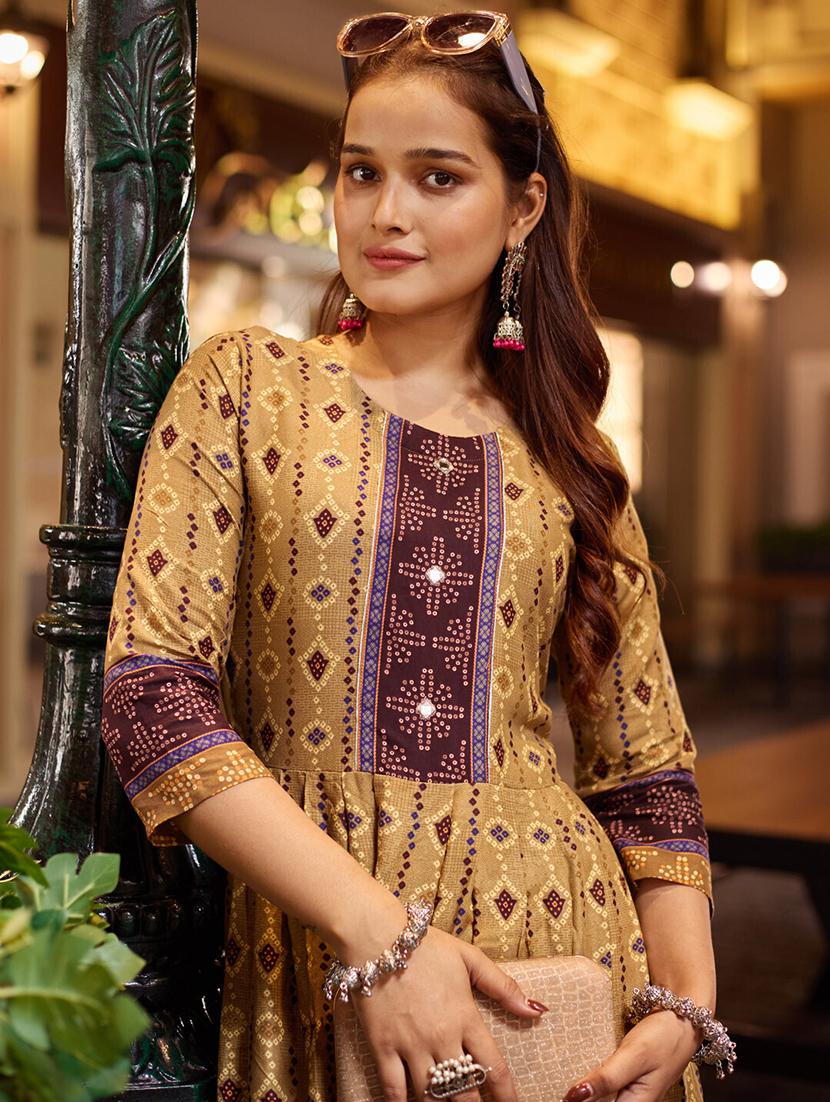 women printed three quarter sleeve anarkali kurta - 22014332 - Standard Image - 4