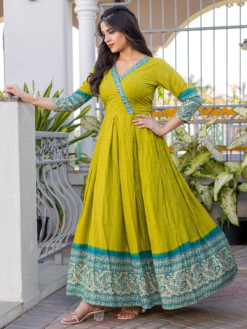 women printed three quarter sleeve anarkali kurta - 22014333 - Standard Image - 1