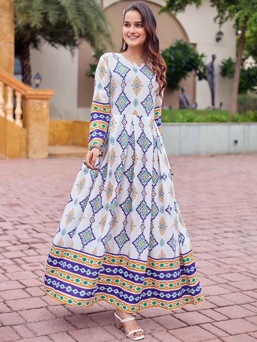 women printed three quarter sleeve anarkali kurta - 22014334 -  Standard Image - 1