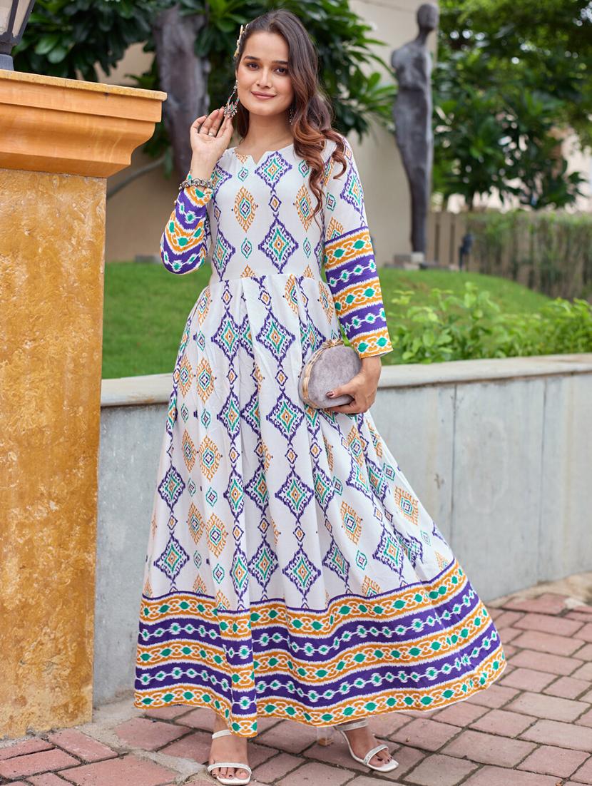 women printed three quarter sleeve anarkali kurta - 22014334 - Standard Image - 4