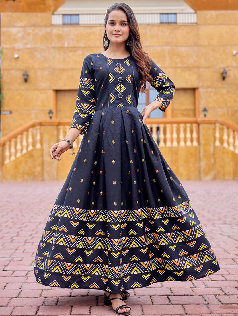 women printed three quarter sleeve anarkali kurta - 22014336 - Zoom Image - 0