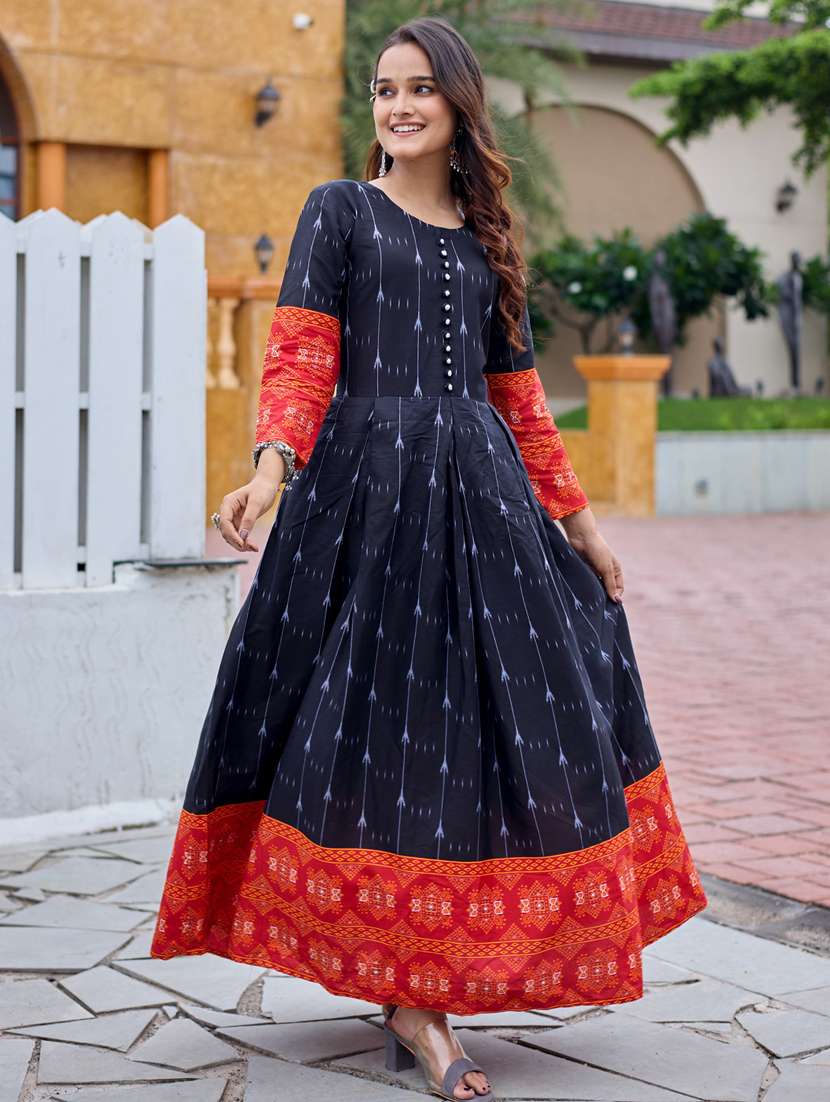 women printed three quarter sleeve anarkali kurta - 22014337 -  Standard Image - 1