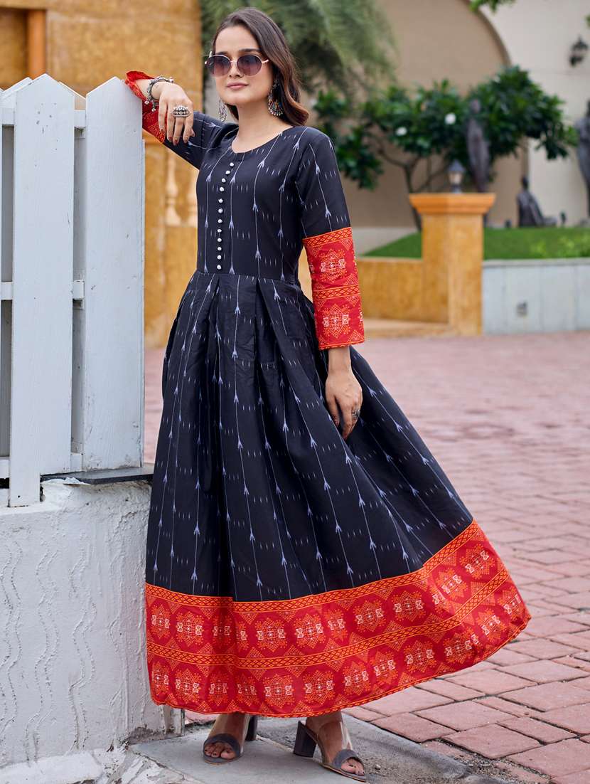 women printed three quarter sleeve anarkali kurta - 22014337 - Standard Image - 4