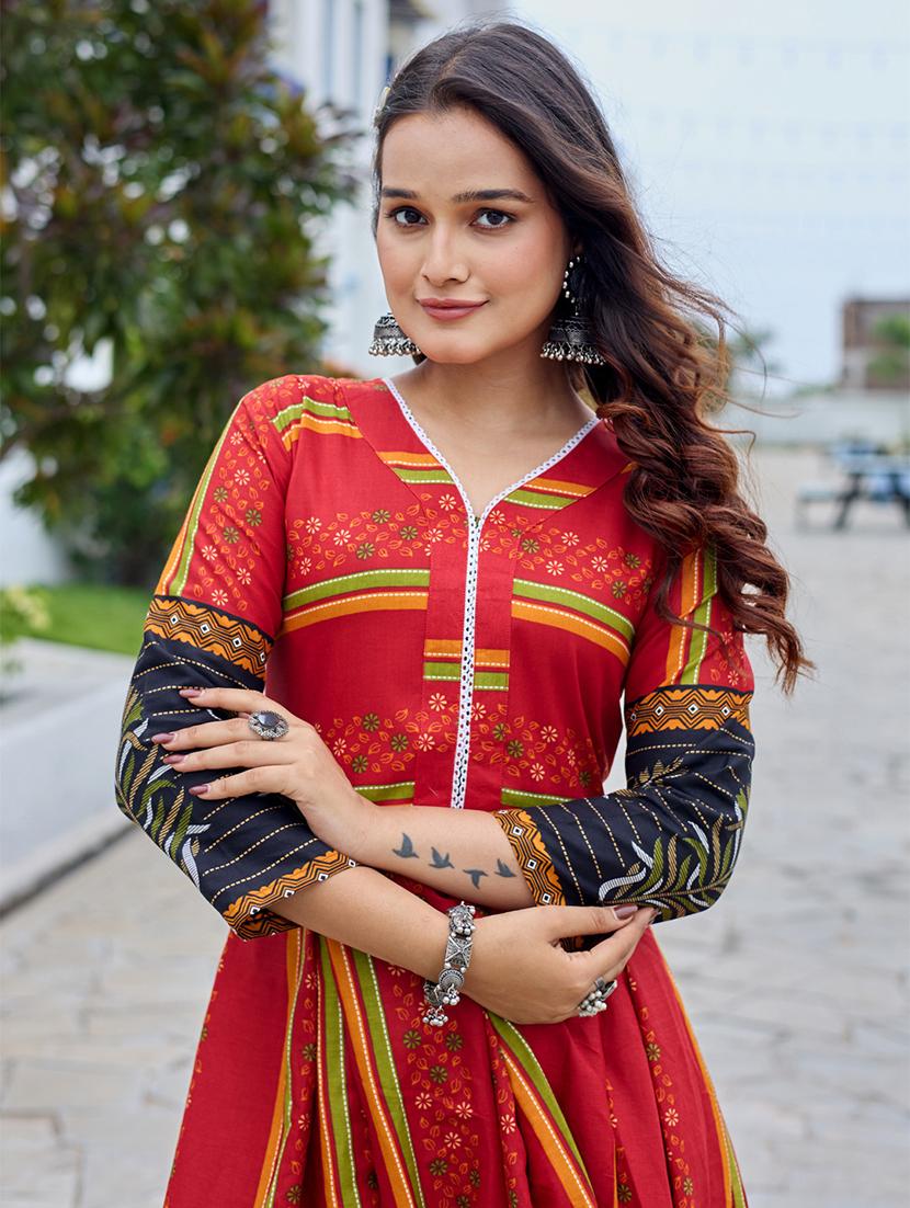 women printed three quarter sleeve anarkali kurta - 22014341 - Standard Image - 4