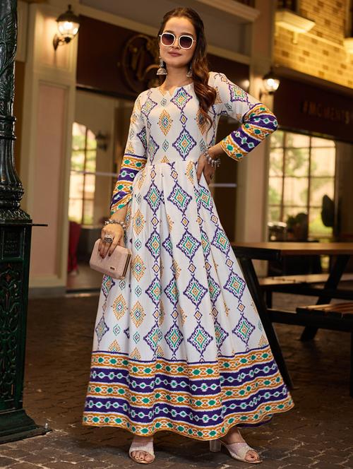 women printed three quarter sleeve anarkali kurta - 22014342 -  Standard Image - 0