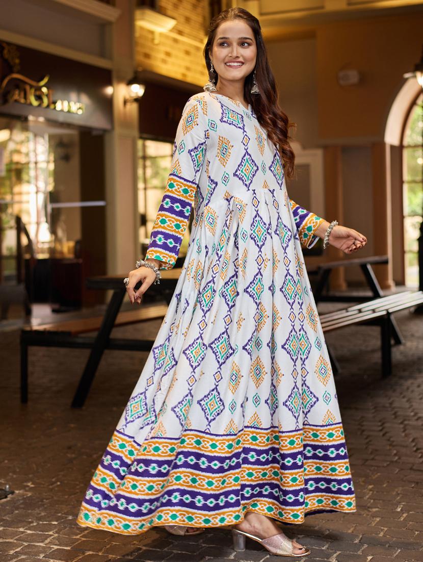 women printed three quarter sleeve anarkali kurta - 22014342 -  Standard Image - 1