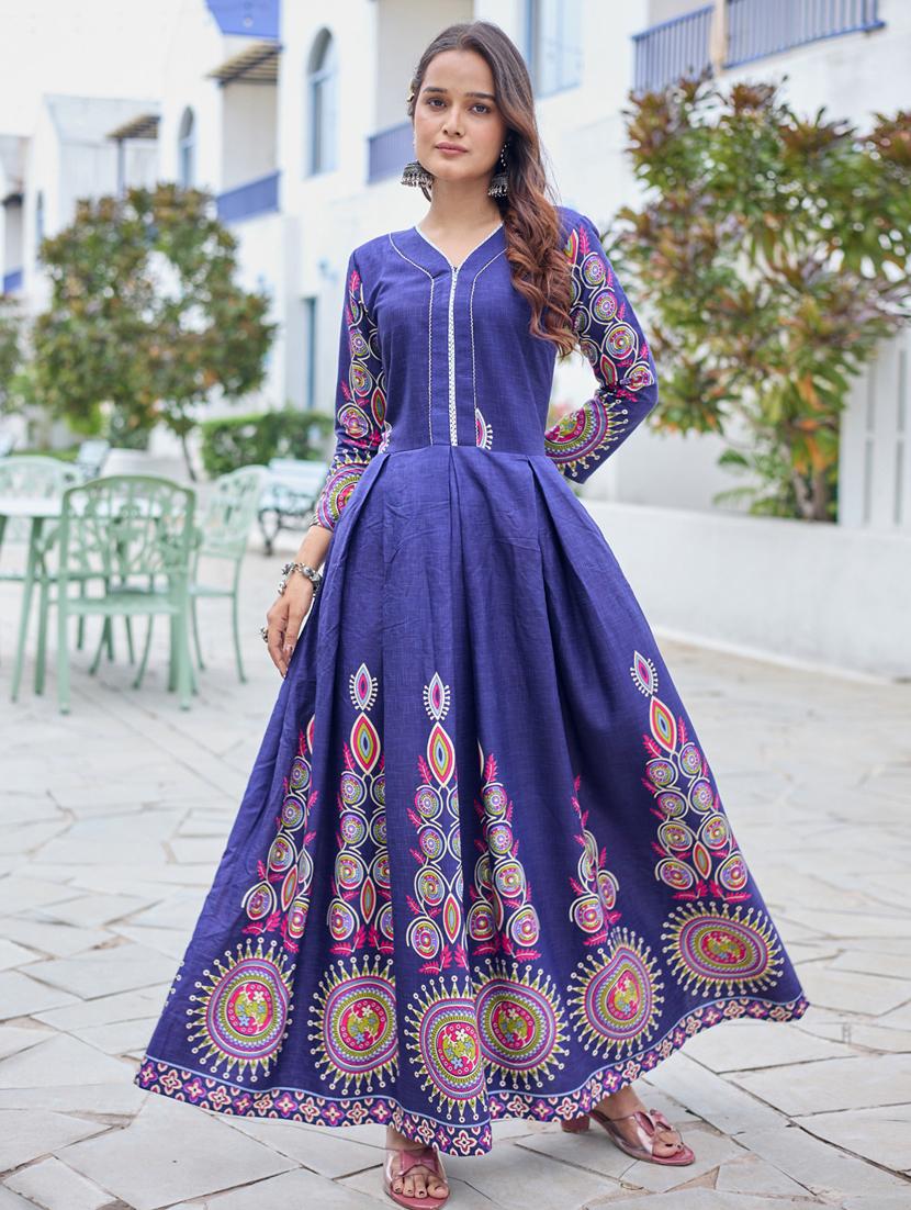 women printed three quarter sleeve anarkali kurta - 22014344 - Zoom Image - 0