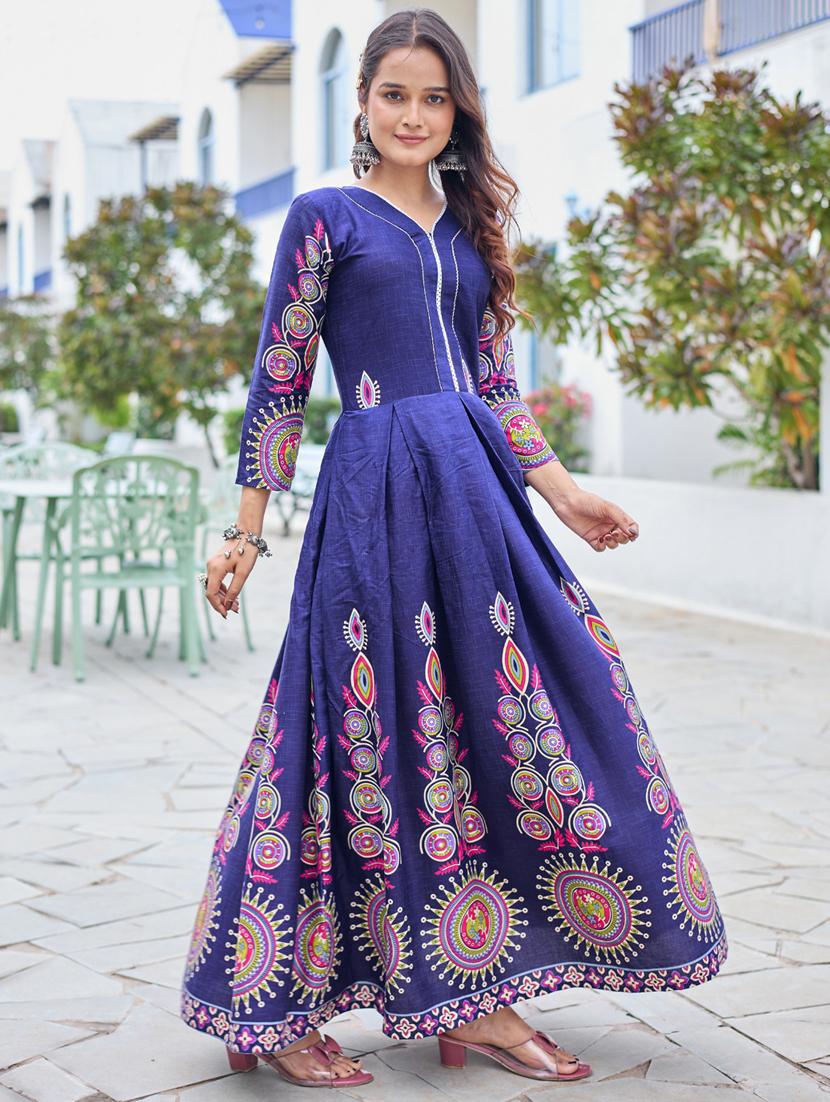 women printed three quarter sleeve anarkali kurta - 22014344 - Standard Image - 1