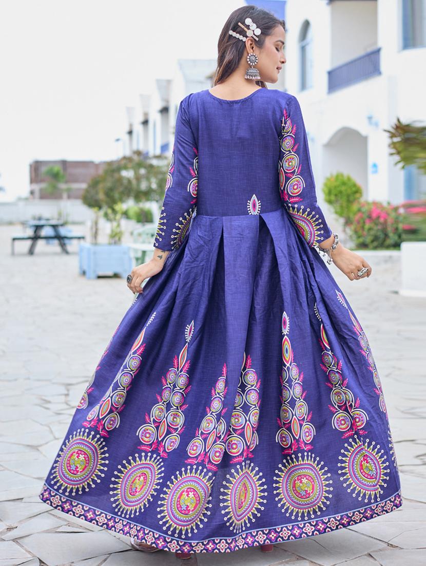 women printed three quarter sleeve anarkali kurta - 22014344 - Standard Image - 4