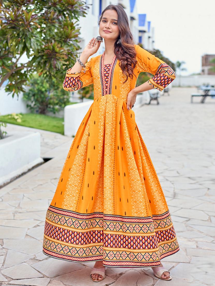 women printed three quarter sleeve anarkali kurta - 22014345 - Standard Image - 1