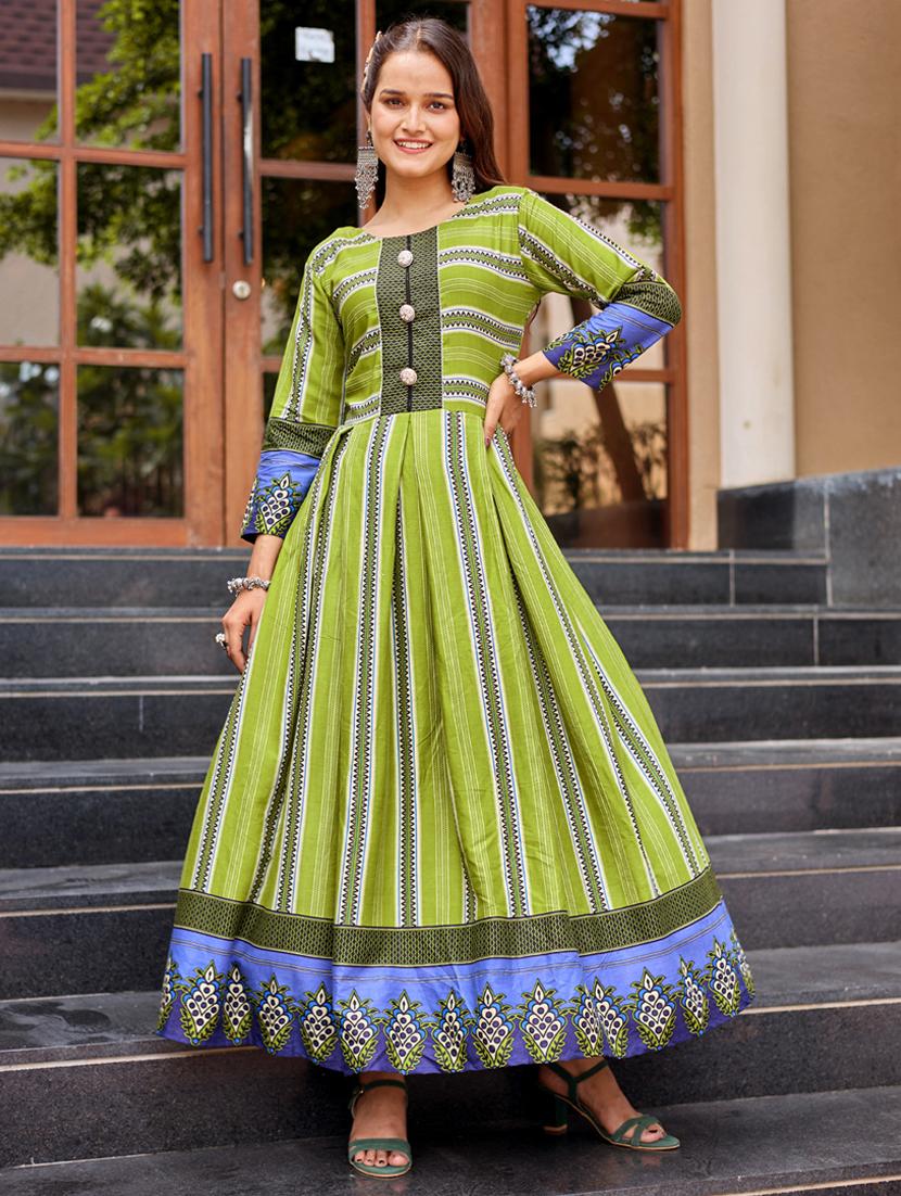 women printed three quarter sleeve anarkali kurta - 22014346 - Zoom Image - 0