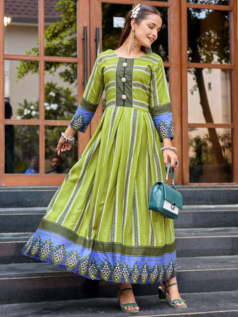 women printed three quarter sleeve anarkali kurta - 22014346 - Standard Image - 1