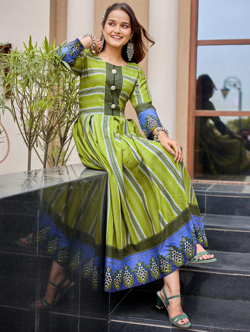 women printed three quarter sleeve anarkali kurta - 22014346 - Standard Image - 4