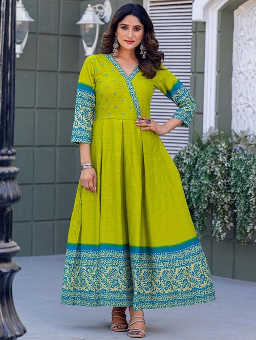 women printed three quarter sleeve anarkali kurta - 22014347 - Standard Image - 0