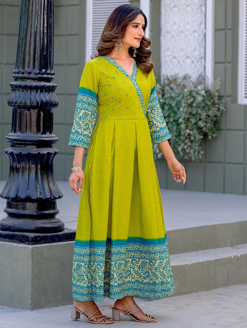 women printed three quarter sleeve anarkali kurta - 22014347 -  Standard Image - 1