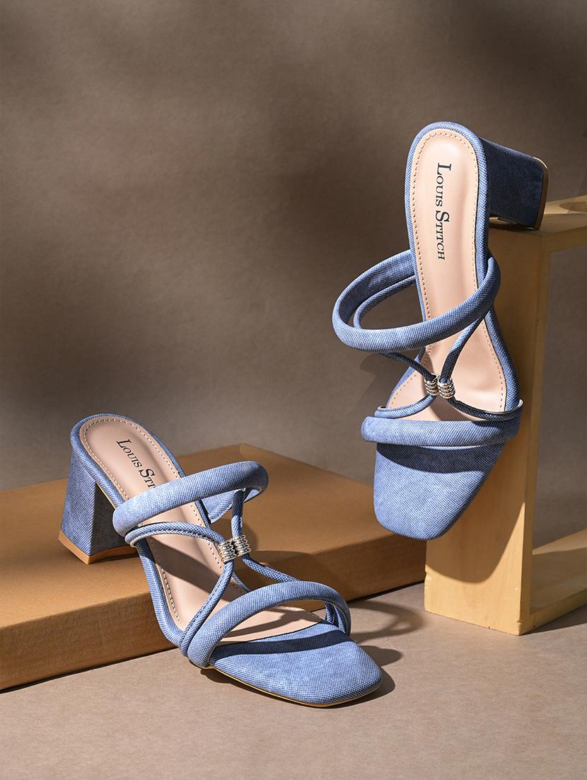 women blue slip on block heel sandal - 22014349 -  Standard Image - 1